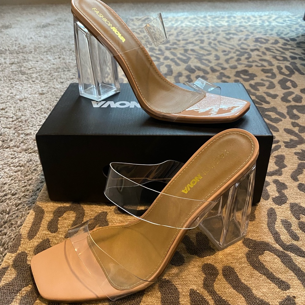 Fashion Nova clear and nude heels new in box 8.5